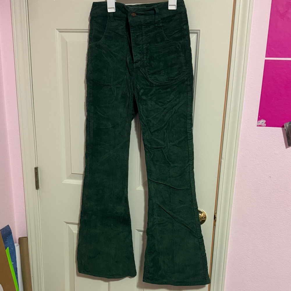 Green Boot Cut Corduroy Pants